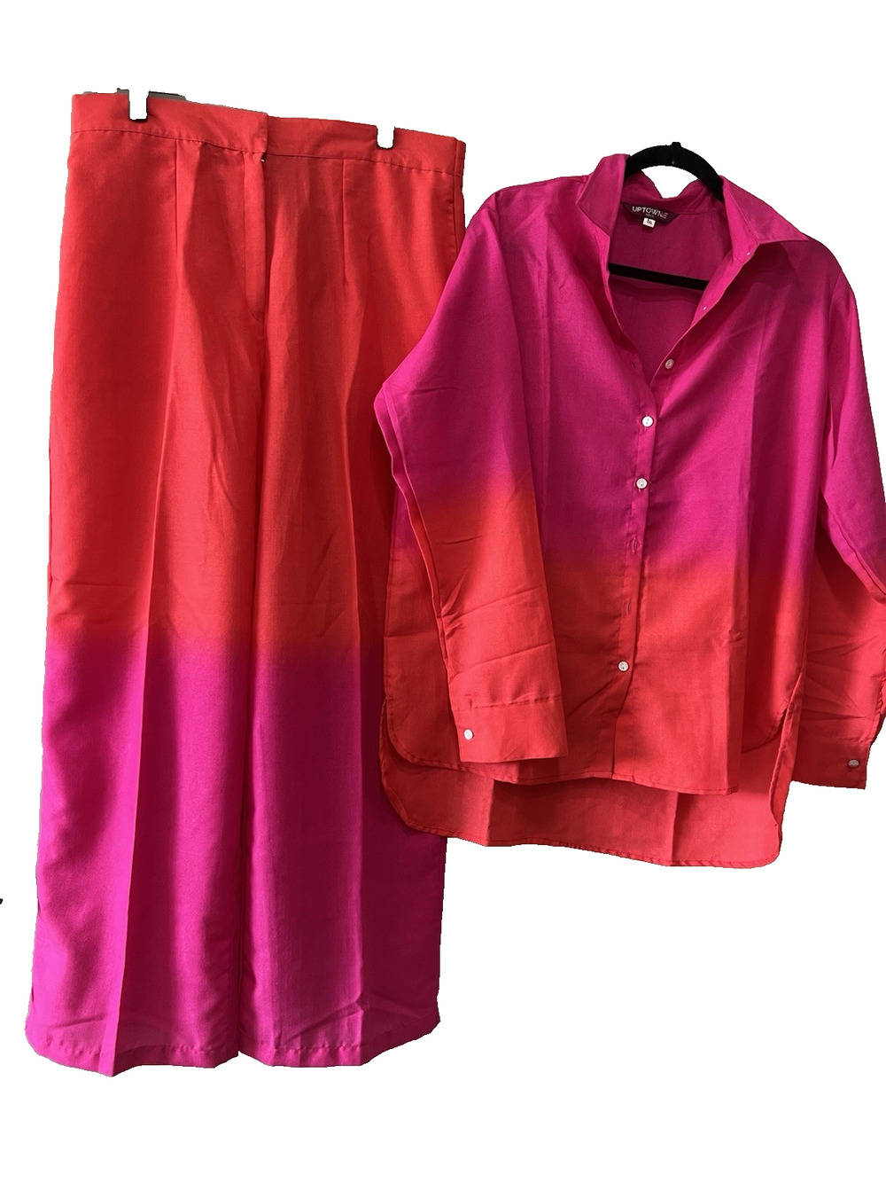 Linen Fuschia pink/red Ombre Shirt And Pant Set Linen Dopamine vibrant size XL